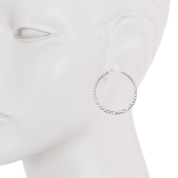 Sterling Silver 1.25" Dia. Hammered Hoop Earrings - Picture 3 of 3